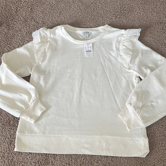 NWT J Crew Bubble Sleeves with Lace Ruffle Cream Crewneck - Picture 5 of 5